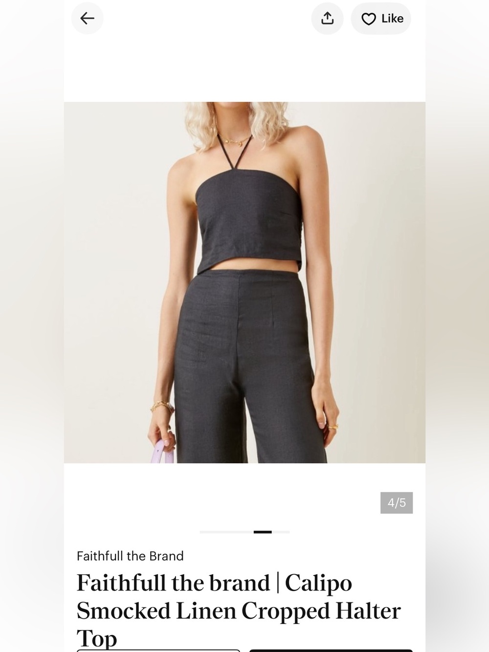 Faithfull the Brand Black Linen Ottavia pants and Calipo Halter.